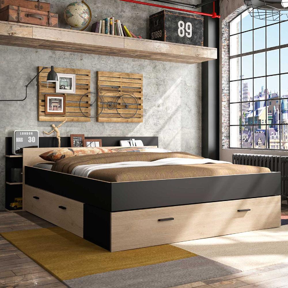 emob Bed met opbergruimte Eveline 160x200 - zwart/kastanjehout