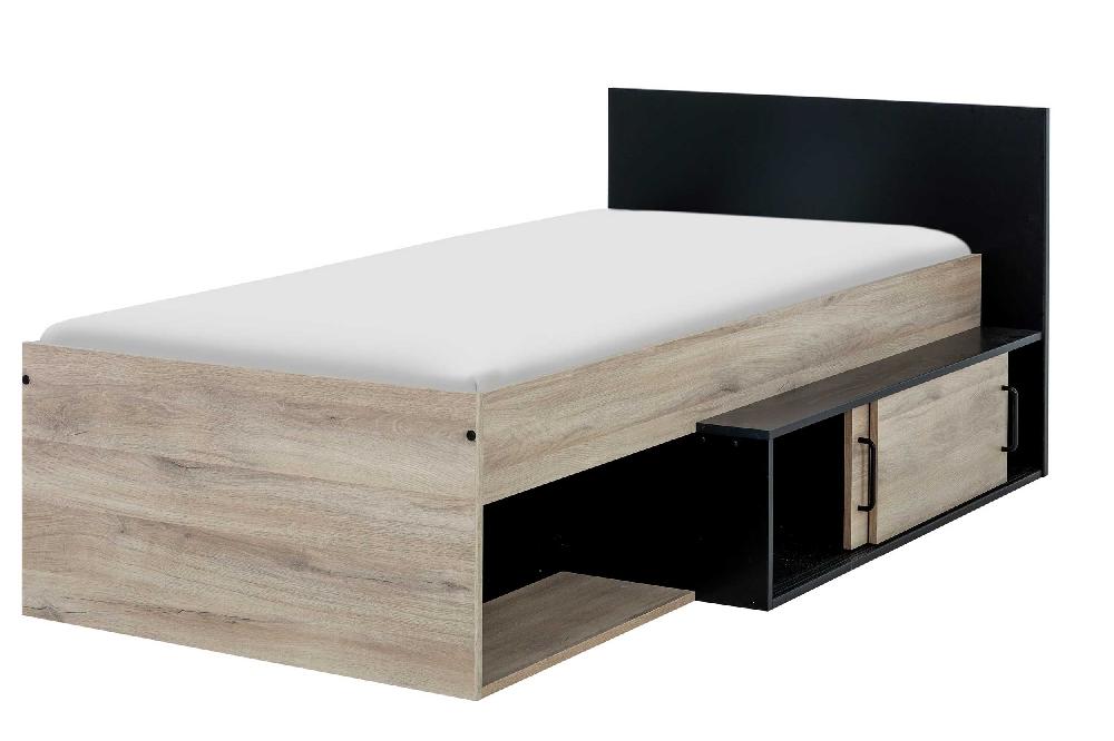 Emob Bed Met Opbergruimte Quinten 90x200 - Lichte Kronberg Eik/zwart