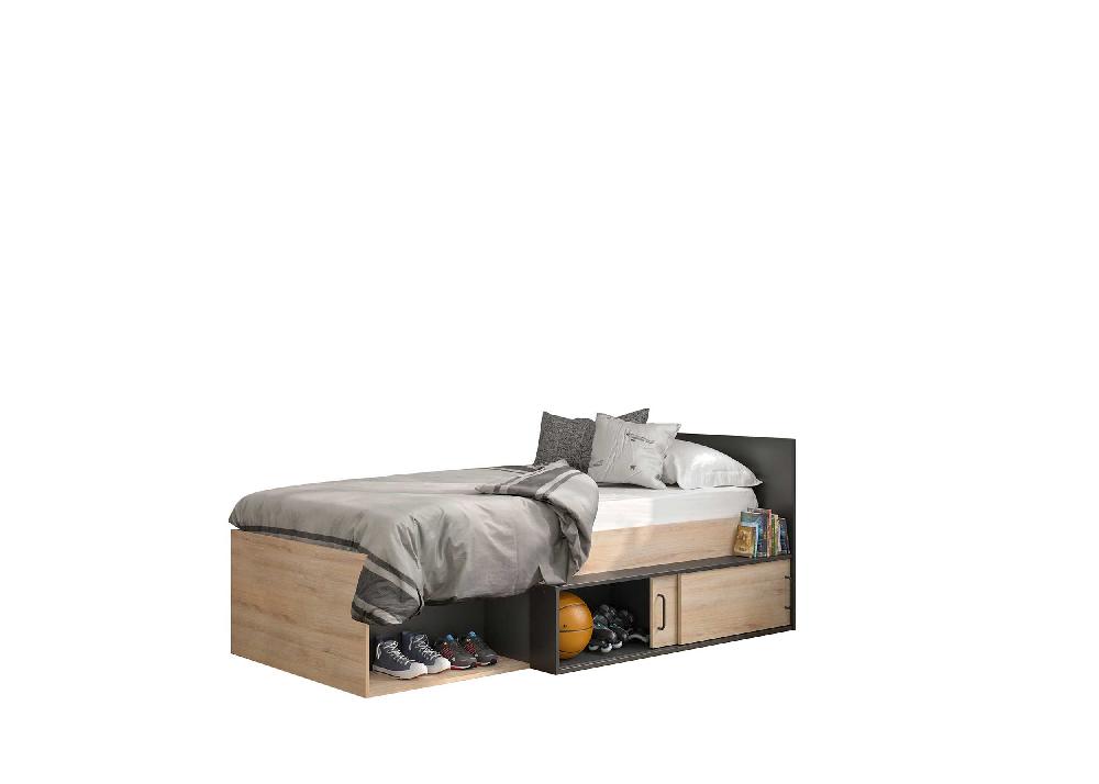 Emob Bed Met Opbergruimte Quinten 90x200 - Lichte Kronberg Eik/zwart