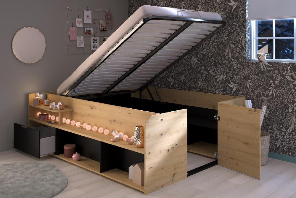 Emob Bed Met Opbergruimte Taravel 140x200 - Artisan Eik