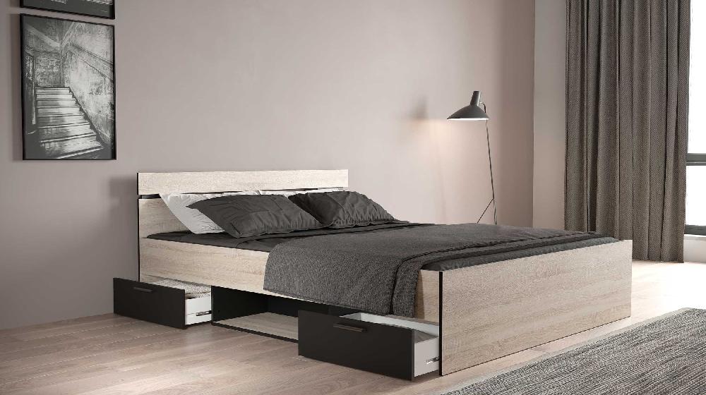 Emob Bed Micheline 160 X 200 Cm - Geborstelde Eik/matzwart