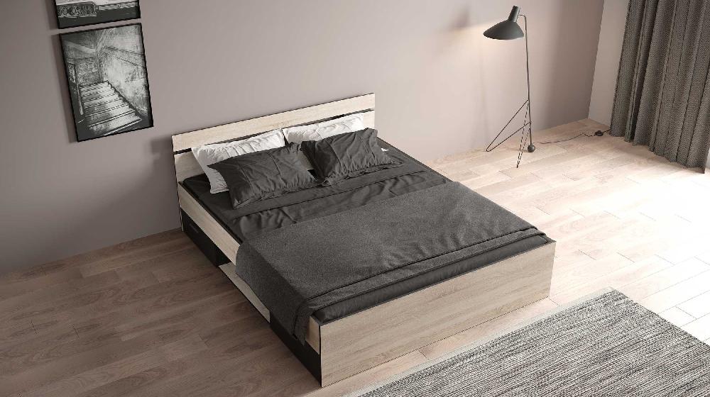 Emob Bed Micheline 160 X 200 Cm - Geborstelde Eik/matzwart