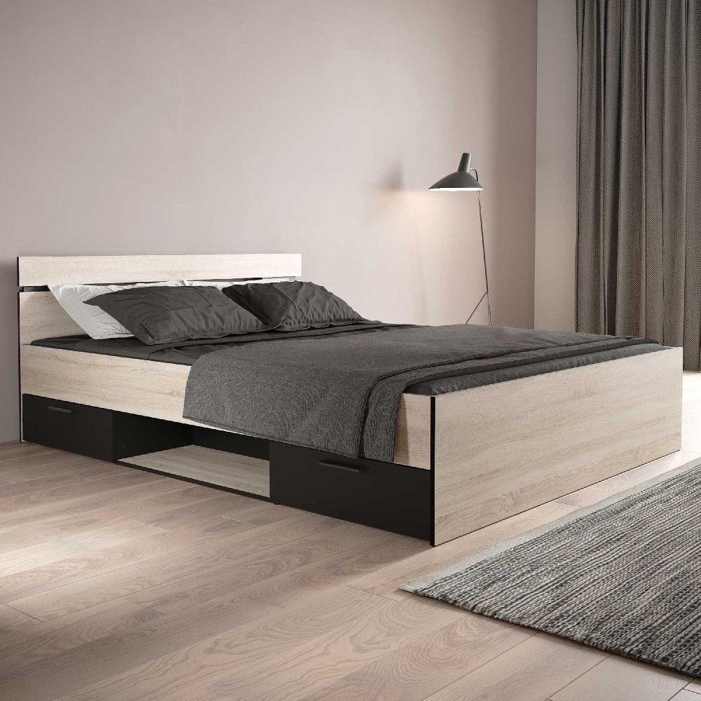 emob Bed Micheline 160 x 200 cm - geborstelde eik/matzwart