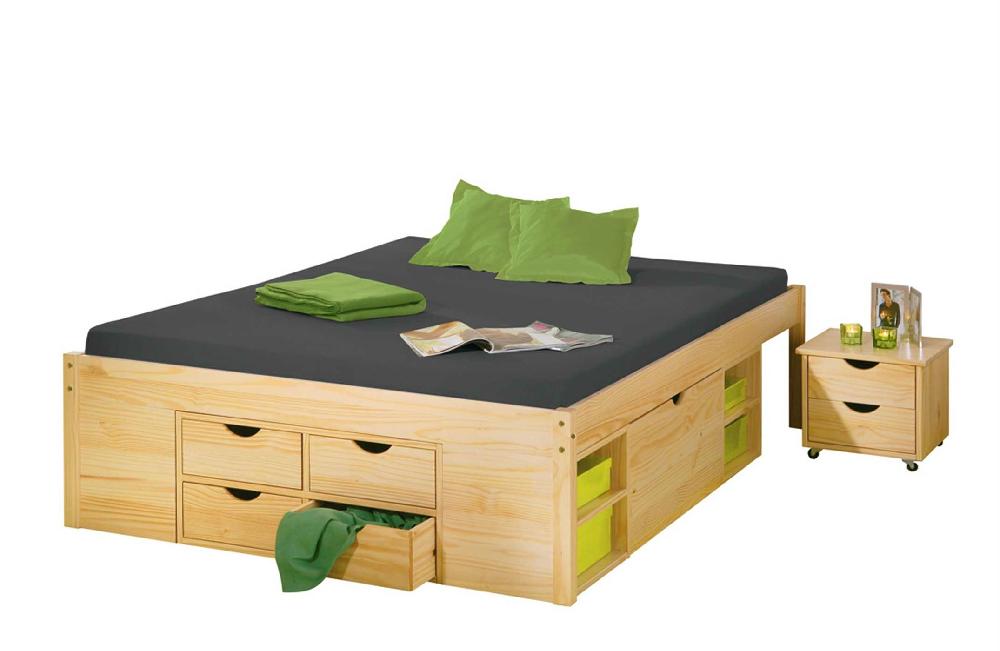 Emob Bed Xavier 140x200cm Met Opbergruimte - Dennenhout