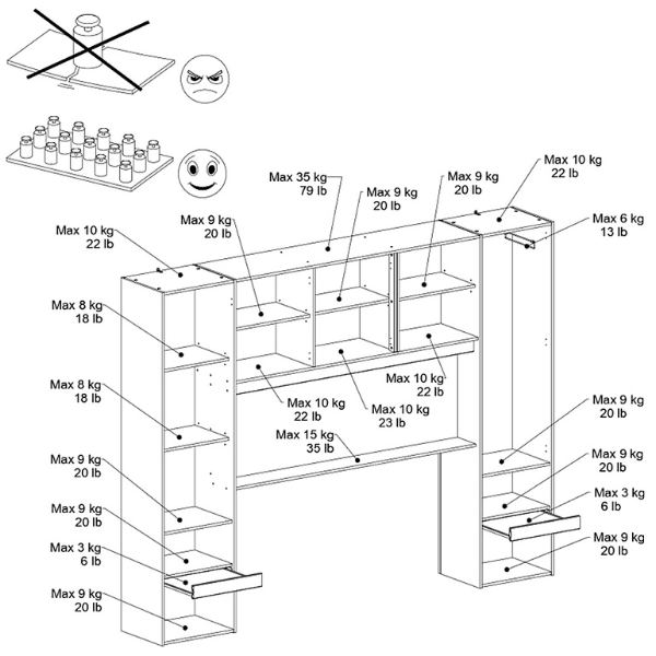 Emob Bedbrug Ponte 265cm Met Twee Nachttafeltjes En LED-verlichting - Eikdecor/zwart