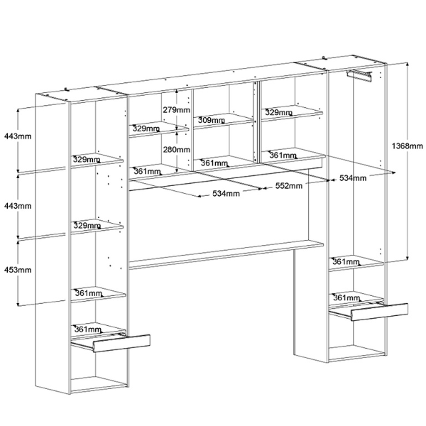 Emob Bedbrug Ponte 265cm Met Twee Nachttafeltjes En LED-verlichting - Hoogglans Wit/eikdecor