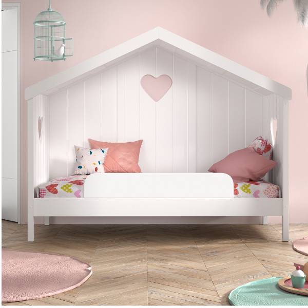 emob Bedhuisje Amori met achterwand en uitvalbeveiliging - wit