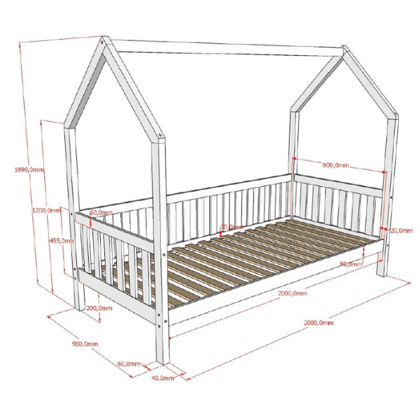 Emob Bedhuisje Home - 90x200 Cm - Met Hekje - Met Bedlade - Dennenhout