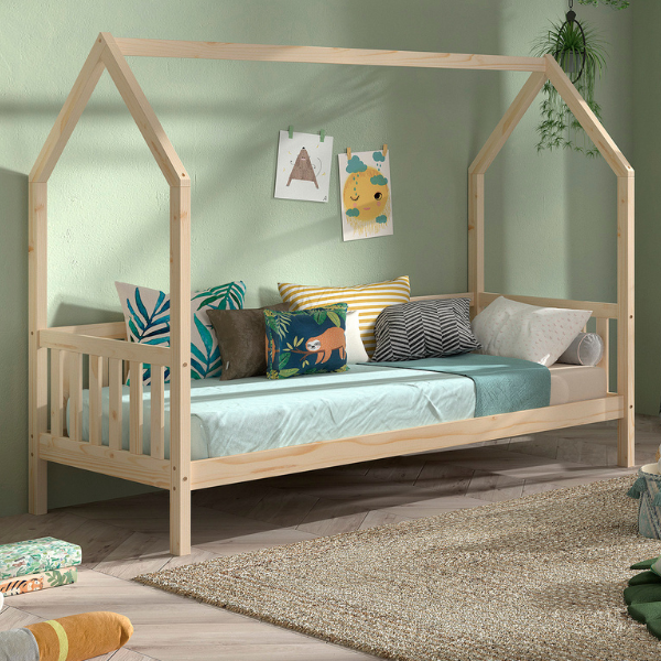 emob Bedhuisje Home - 90x200 cm - met hekje - wit dennenhout