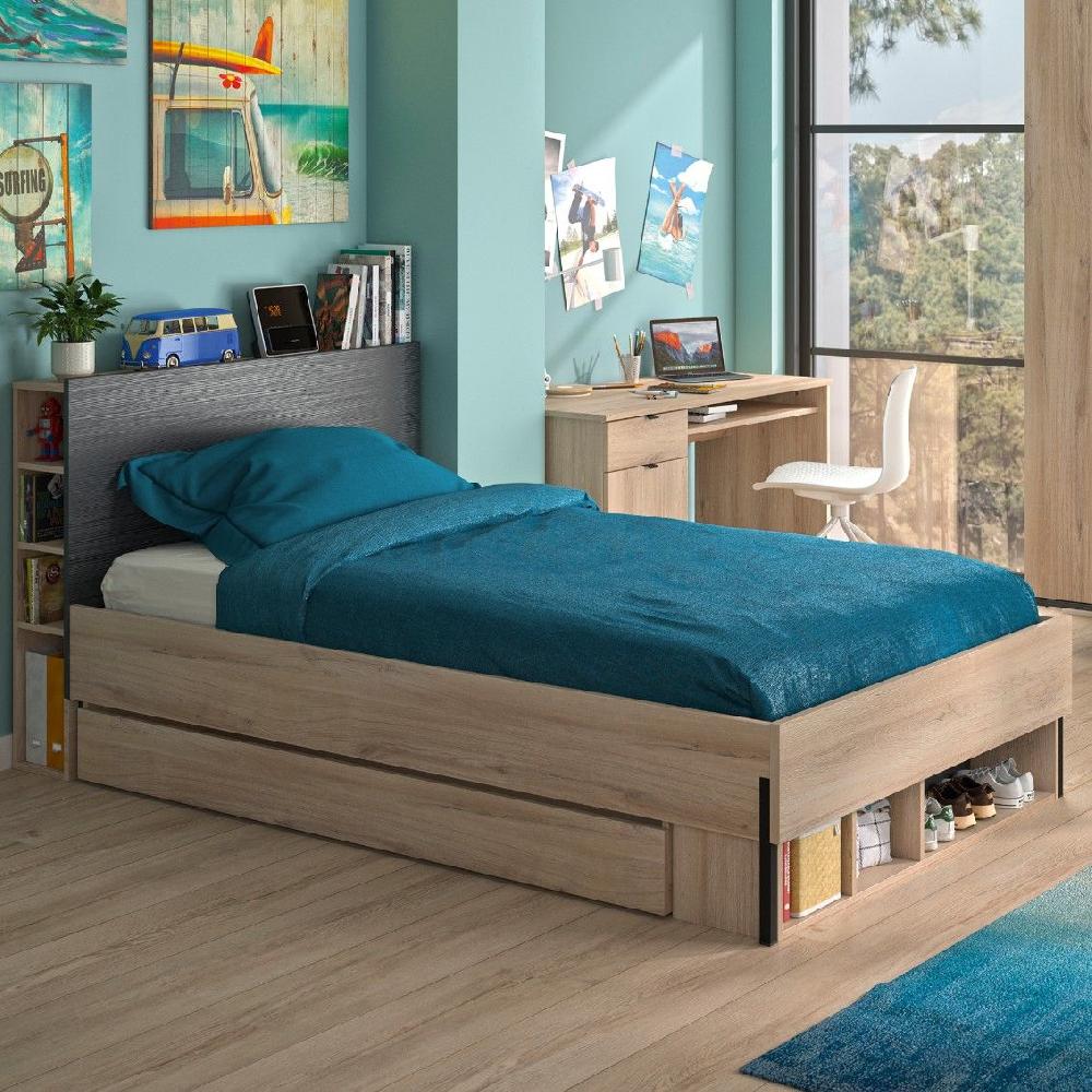 emob Bedlade met open vakken voor twijfelaar Castle 120x200 - eik/zwart