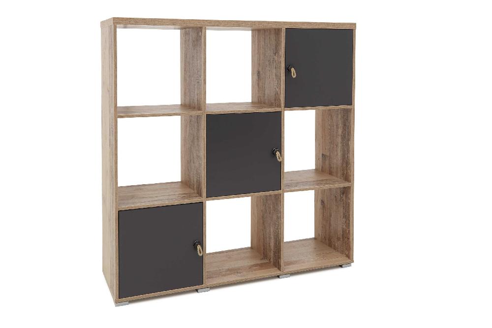 Emob Boekenkast Moleskin Met 3 Deuren - Antraciet/old Style