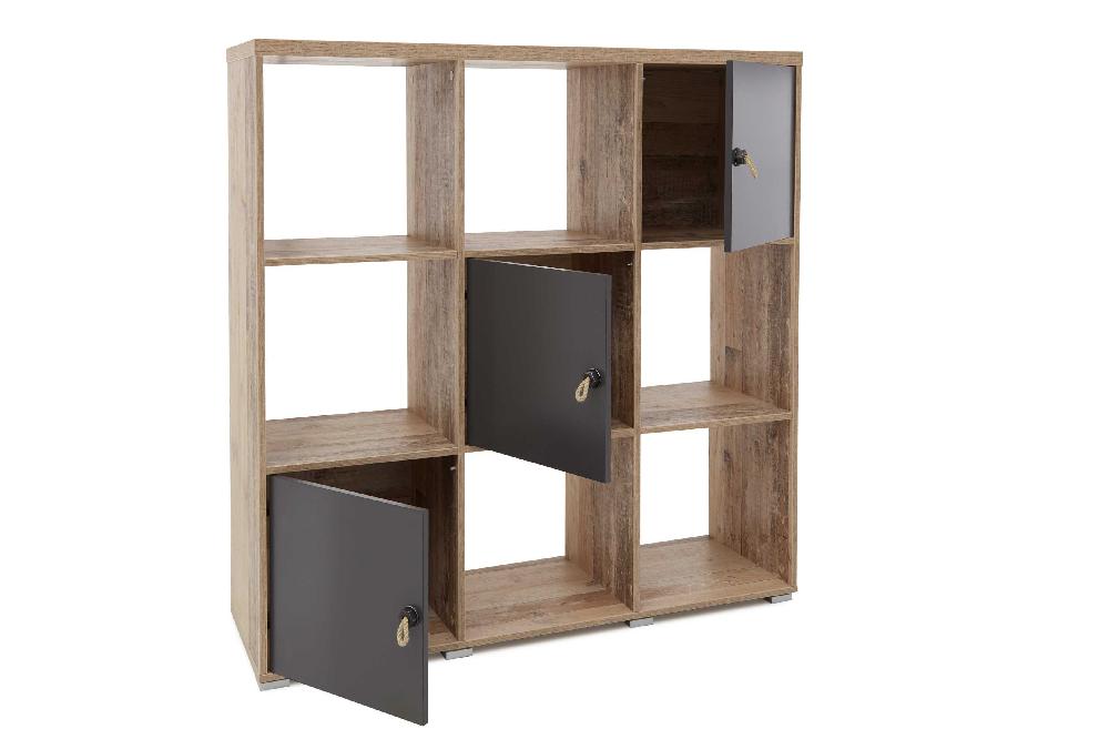 Emob Boekenkast Moleskin Met 3 Deuren - Antraciet/old Style