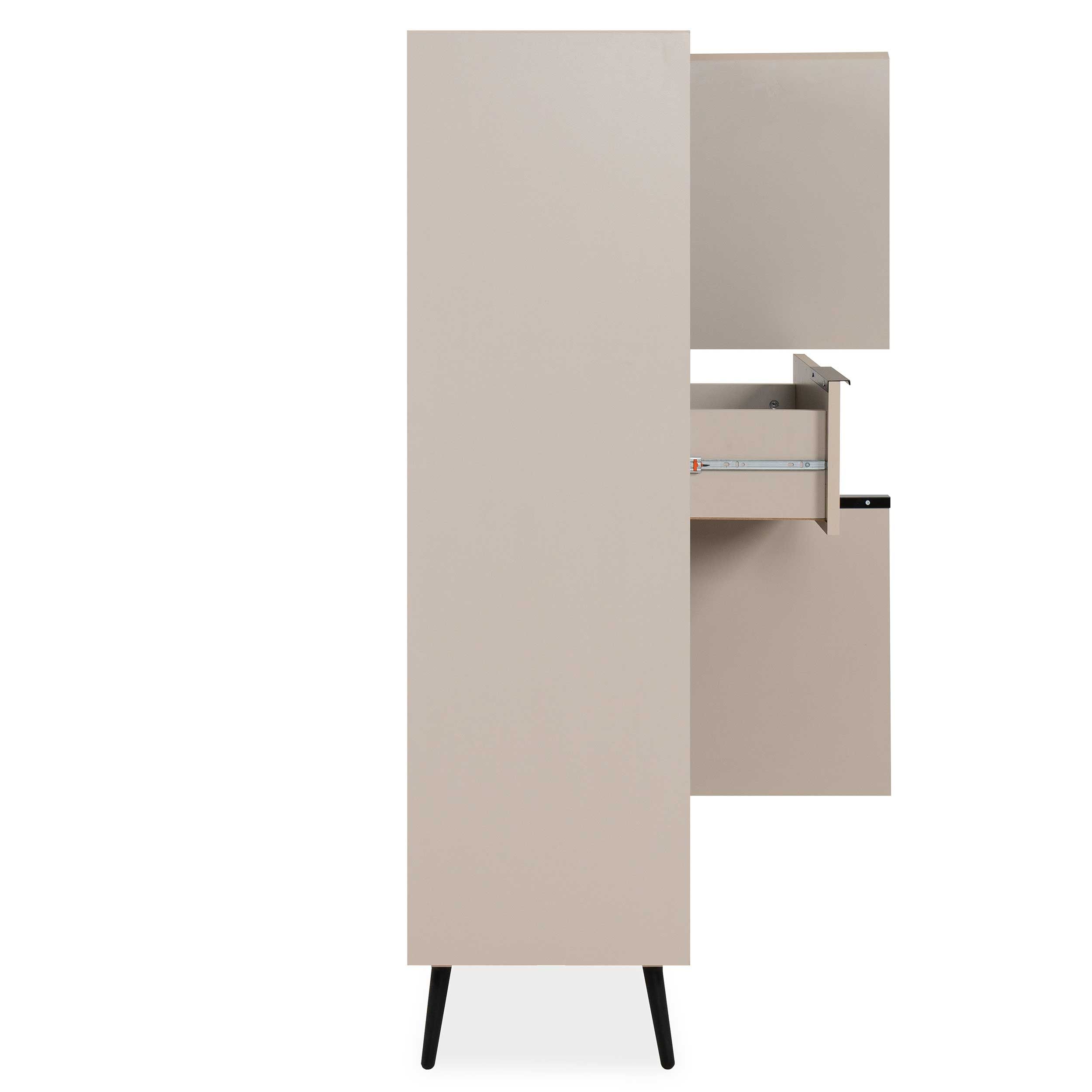 Emob Buffetkast Auryn - 90x38x140cm - 4 Deuren & 2 Lades - Zand/zwart