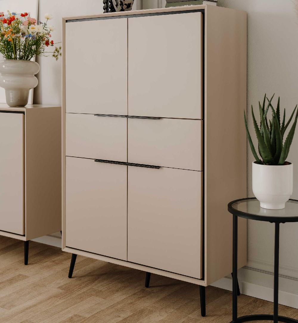 emob Buffetkast Auryn - 90x38x140cm - 4 deuren & 2 lades - zand/zwart