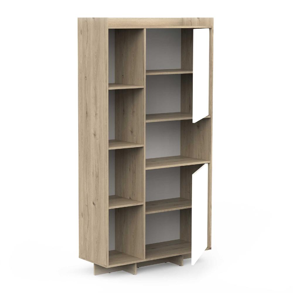 Emob Buffetkast Leda - 95x36x182cm - 2 Deuren - Wit/eikdecor