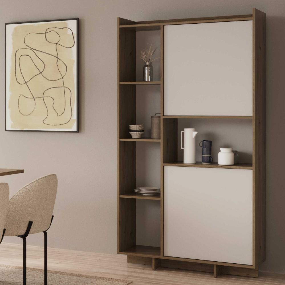 emob Buffetkast Leda - 95x36x182cm - 2 deuren - wit/eikdecor