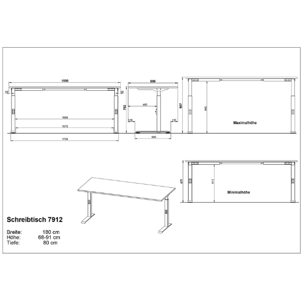 Emob Bureau Cornel - 180x80x91cm - Verstelbaar - Eikdecor/zwart