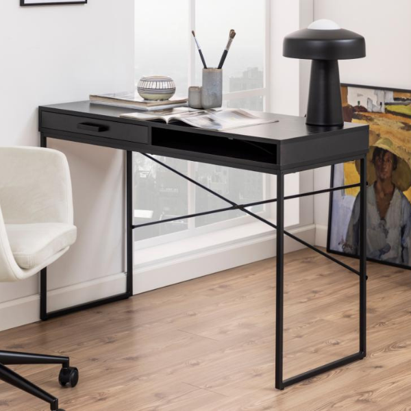 emob Bureau Dover 110cm - met opberglade - zwart esdecor