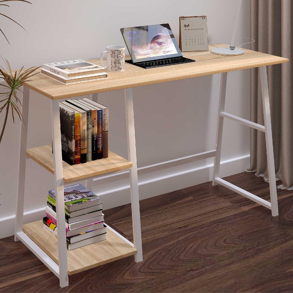 emob Bureau Dwayne - 120x50x73cm - met opbergruimte - eikdecor/wit