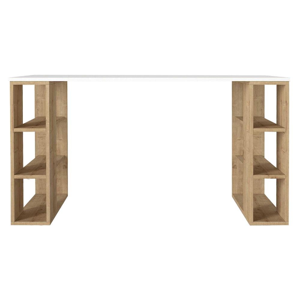 Emob Bureau Leonardo - 140x60x75cm - Met Opbergruimte - Wit/eikdecor