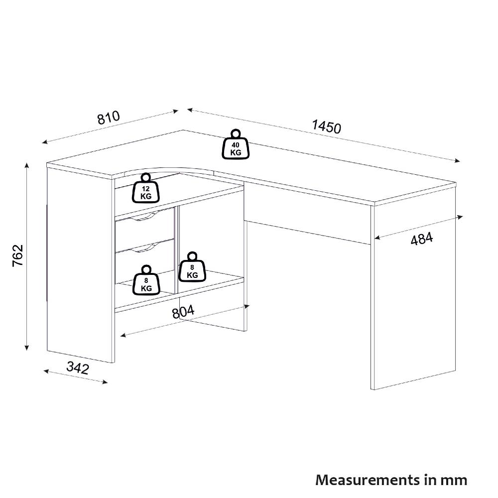 Emob Bureau Lola - 145x49x76cm - Met Opbergruimte - Eikdecor/zwart