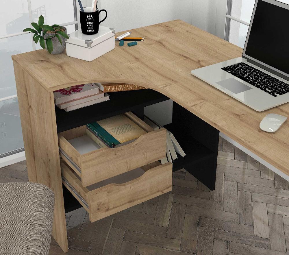 Emob Bureau Lola - 145x49x76cm - Met Opbergruimte - Eikdecor/zwart