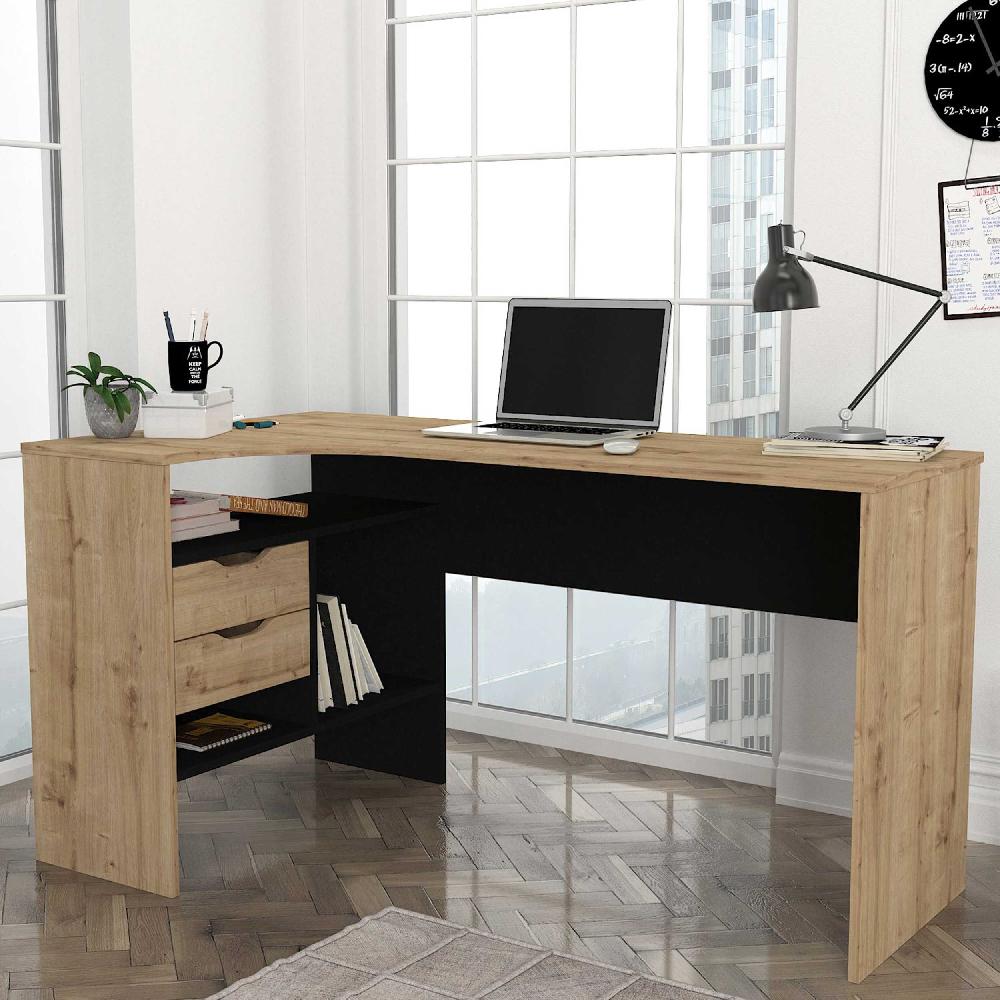 emob Bureau Lola - 145x49x76cm - met opbergruimte - eikdecor/zwart