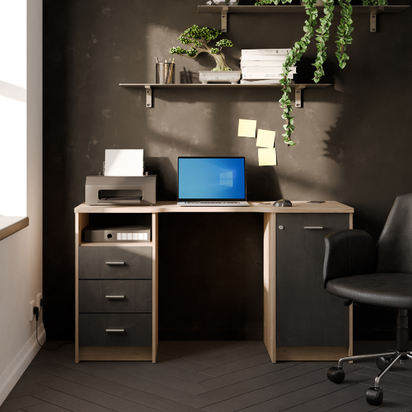 emob Bureau Mao - 48 40x132 20x76 90 cm - Zwart/Kronberg eik