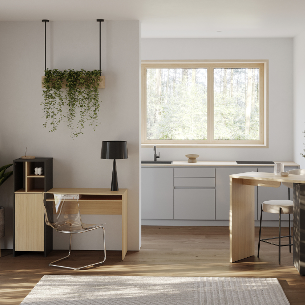 Emob Bureau Michelle 4 Open Vakken 1 Draaideur En 1 Legplank-lichte Eik/zwart