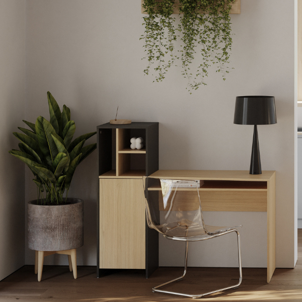 emob Bureau Michelle 4 open vakken 1 draaideur en 1 legplank-lichte eik/zwart