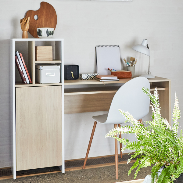 emob Bureau Michelle 4 open vakken 1 draaideur en 1 legplank-lichte eik/wit