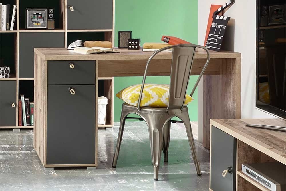 Emob Bureau Moleskin 130 Cm Met 1 Deur & 1 Lade - Antraciet/old Style