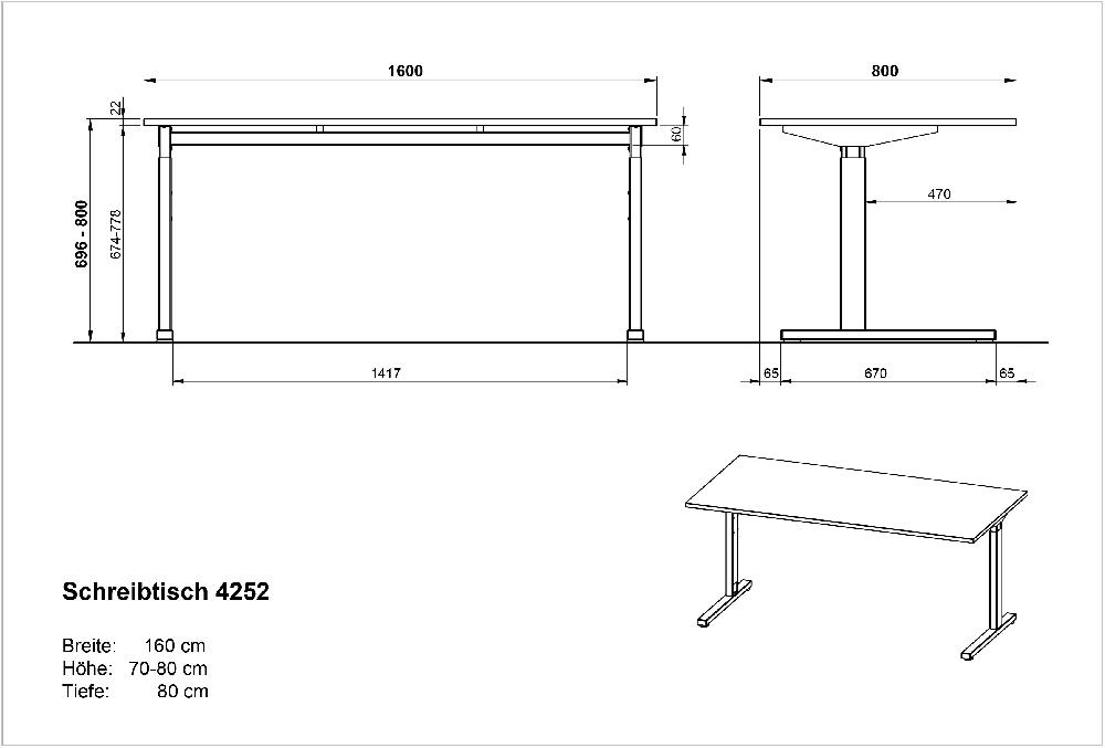 Emob Bureau Presley 160cm Mechanisch Verstelbaar - Eik/zwart