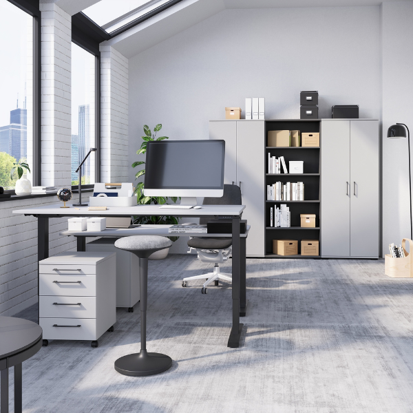 Emob Bureau Presley 160cm Mechanisch Verstelbaar - Lichtgrijs/antraciet