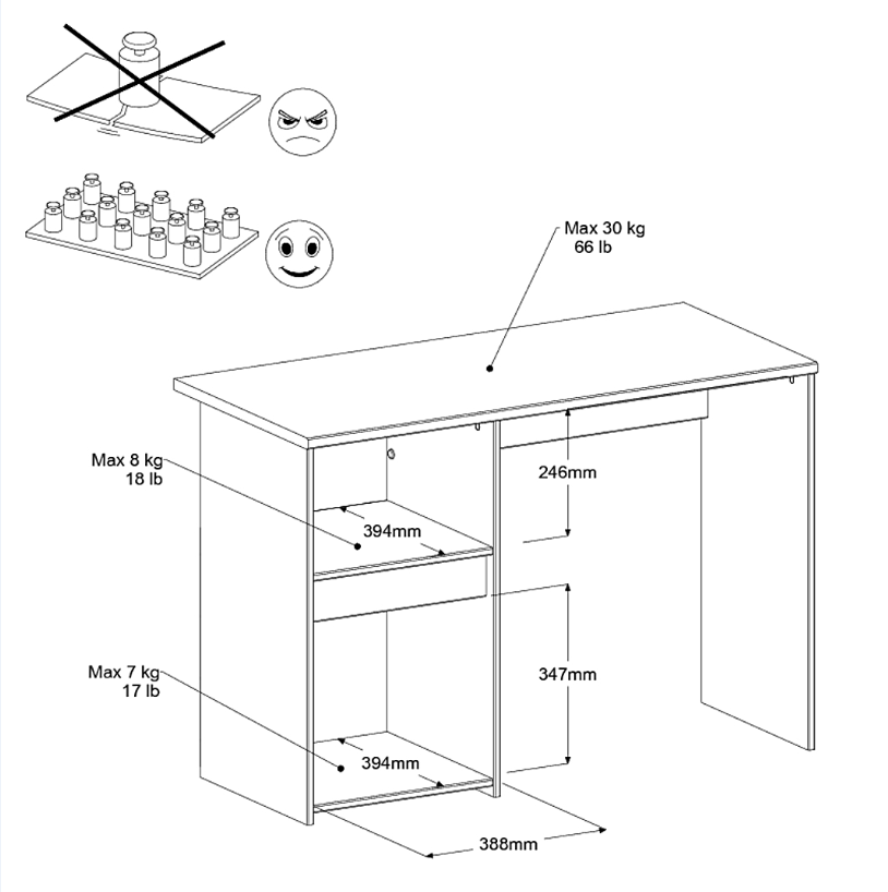 Emob Bureau Rue 110cm Met Kast - Wit/grijs Of Wit/roze
