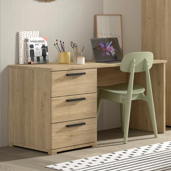 emob Bureau Sammie - 140x65x74cm - met drie lades - eikdecor