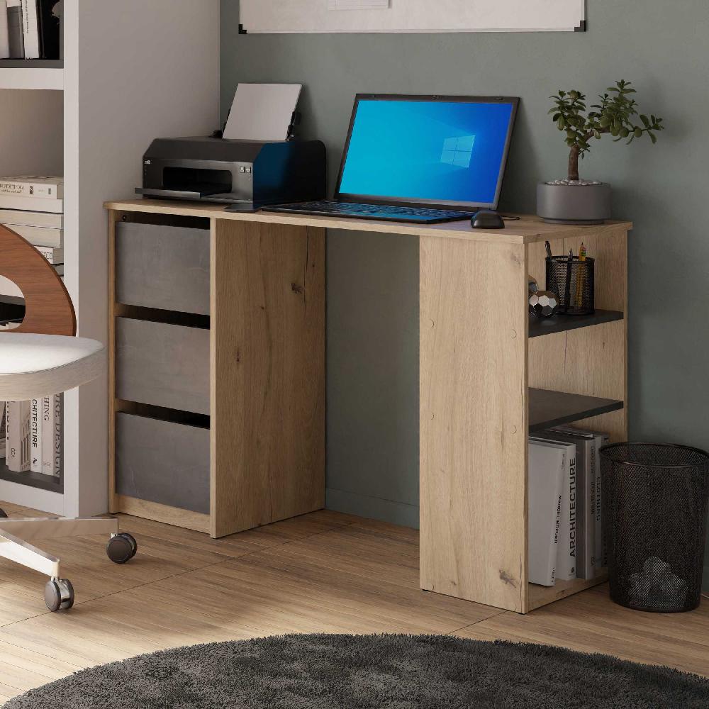 emob Bureau Tania - 113x42x73cm - met 3 lades - eikdecor/zwart