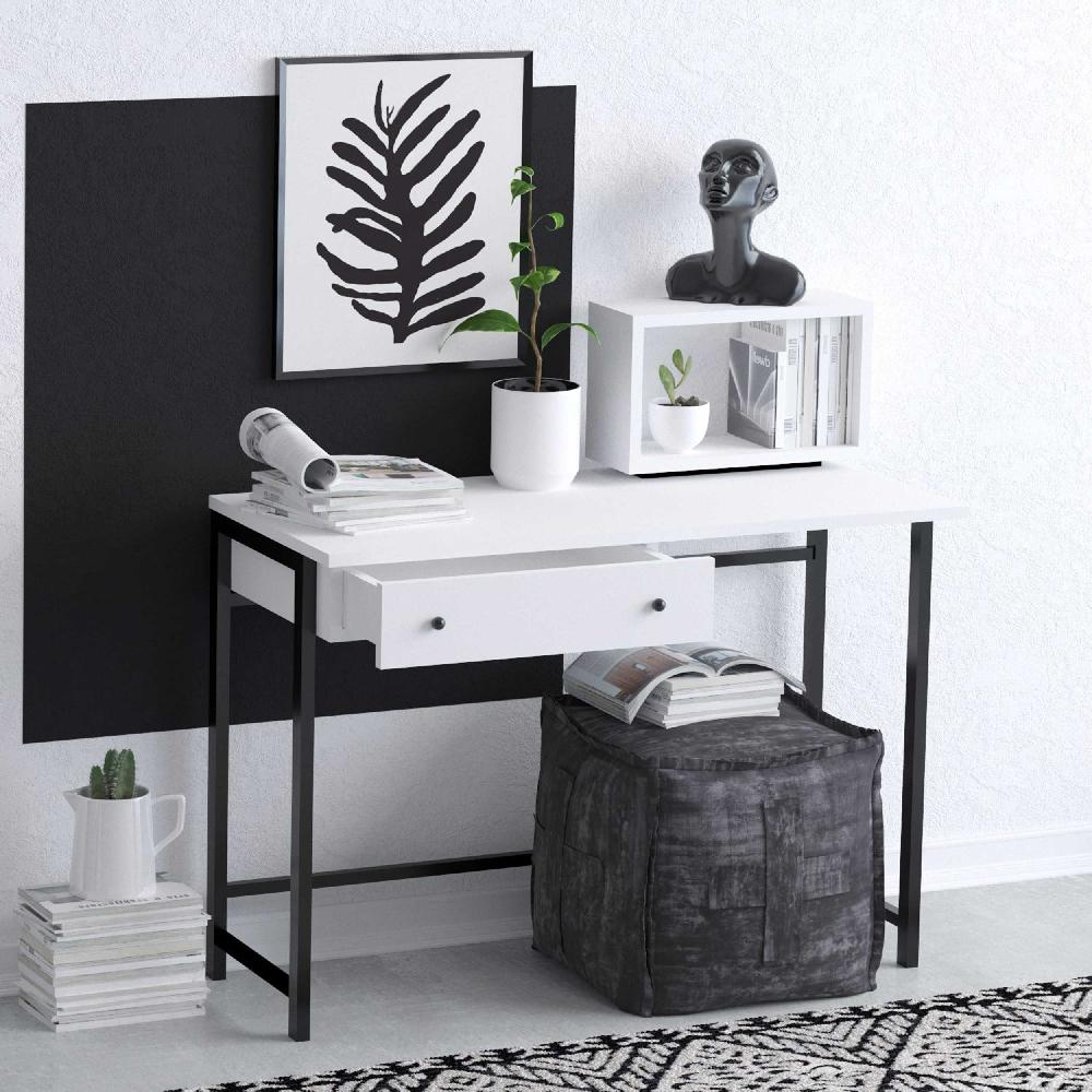 Emob Bureau Woody Fashion - 100x45x74cm - Met Lade - Wit/zwart