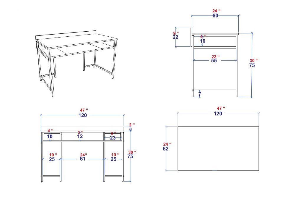 Emob Bureau Woody Fashion - Met Opbergruimte - Marmer/goud