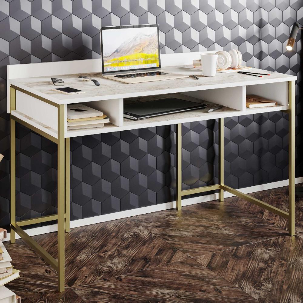 emob Bureau Woody Fashion - met opbergruimte - marmer/goud