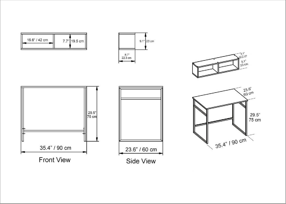 Emob Bureautafel Woody Fashion - 90x60x75cm - Zwart/notenhout