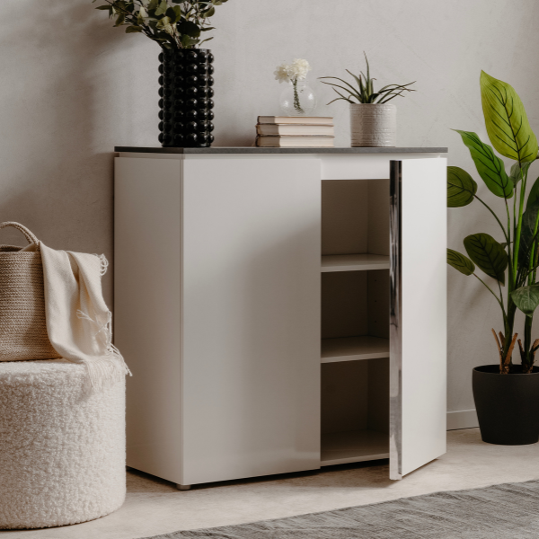 Emob Commode Bresse - 89x40x92cm - 2 Deuren - Hoogglans Wit/antraciet