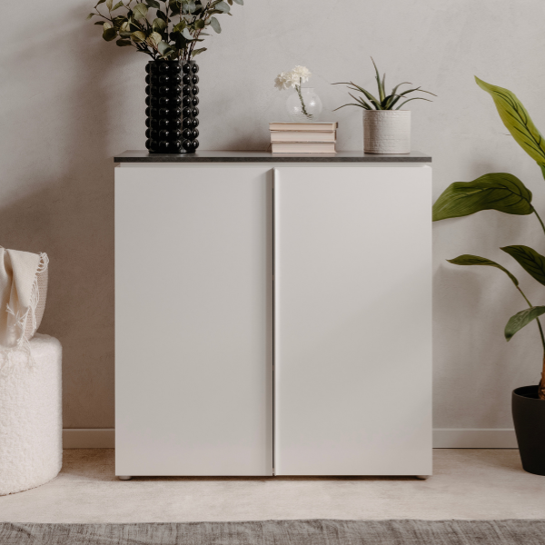 emob Commode Bresse - 89x40x92cm - 2 deuren - hoogglans wit/antraciet