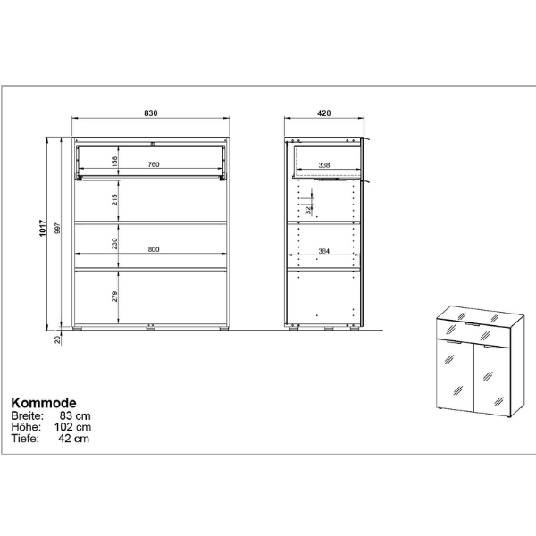 Emob Commode Dudek Met 2 Deuren & 1 Lade - Fronten In Glas - Beige