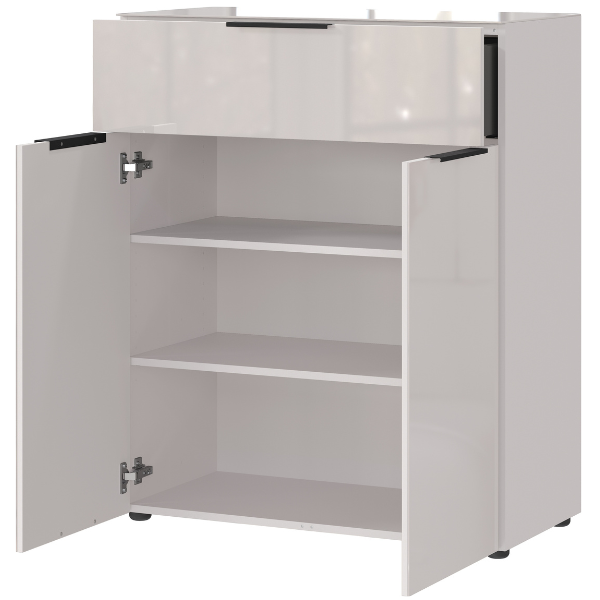 Emob Commode Dudek Met 2 Deuren & 1 Lade - Fronten In Glas - Beige