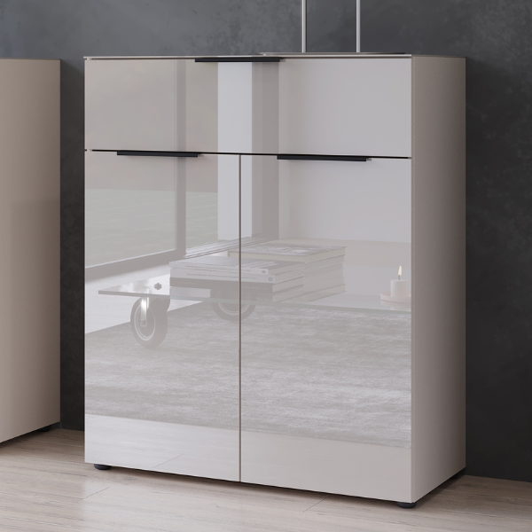 emob Commode Dudek met 2 deuren & 1 lade - fronten in glas - beige