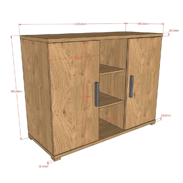Emob Commode Sammie - 115x48x89cm - Met Twee Deuren - Eikdecor
