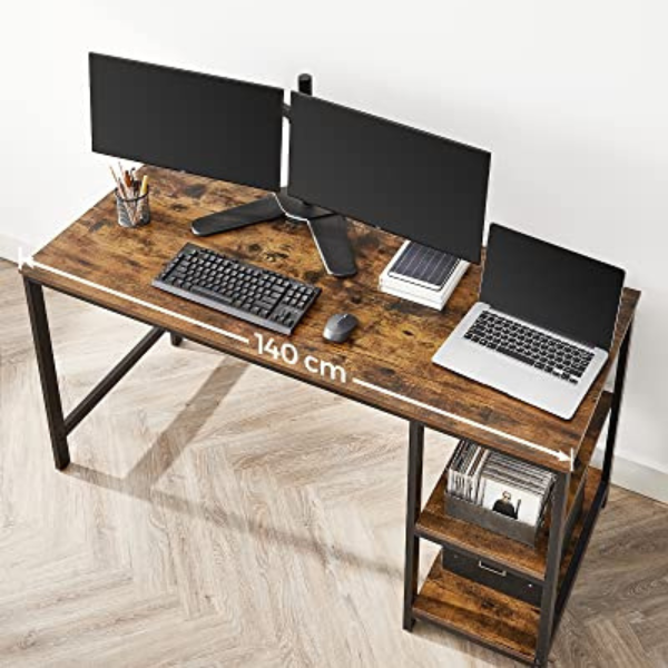 Emob Computerbureau 2 Planken Stalen Frame Industrieel Rustiek Bruin/Zwart