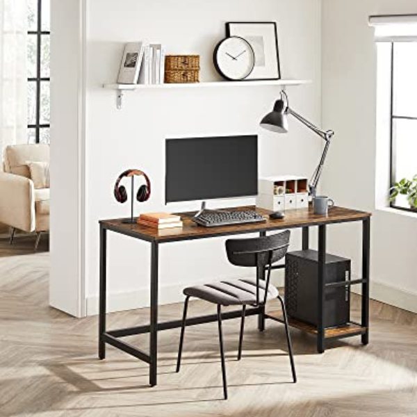 emob Computerbureau 2 Planken Stalen Frame Industrieel Rustiek Bruin/Zwart