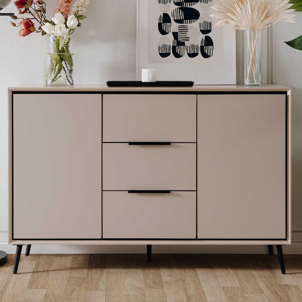 emob Dressoir Auryn - 135x38x90cm - 2 deuren & 3 lades - zand/zwart